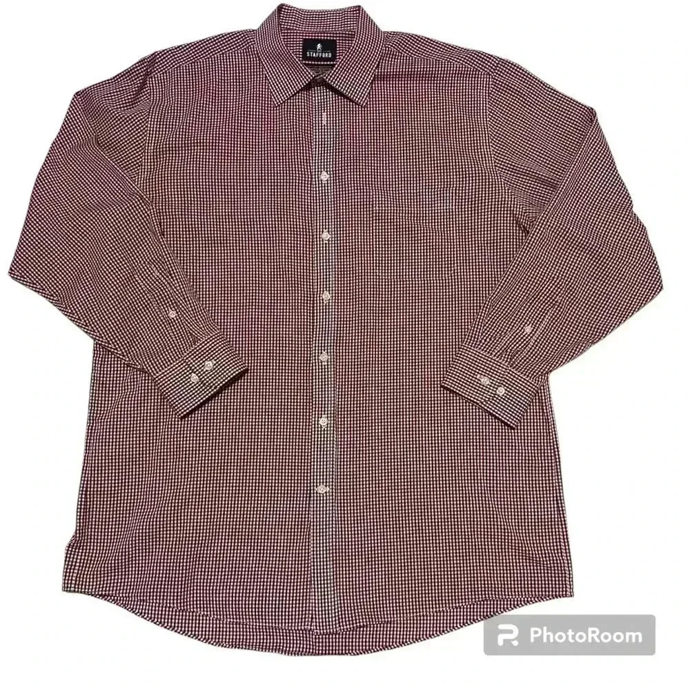 STAFFORD red and white long sleeves button down mans shirt size 17/ 34-35